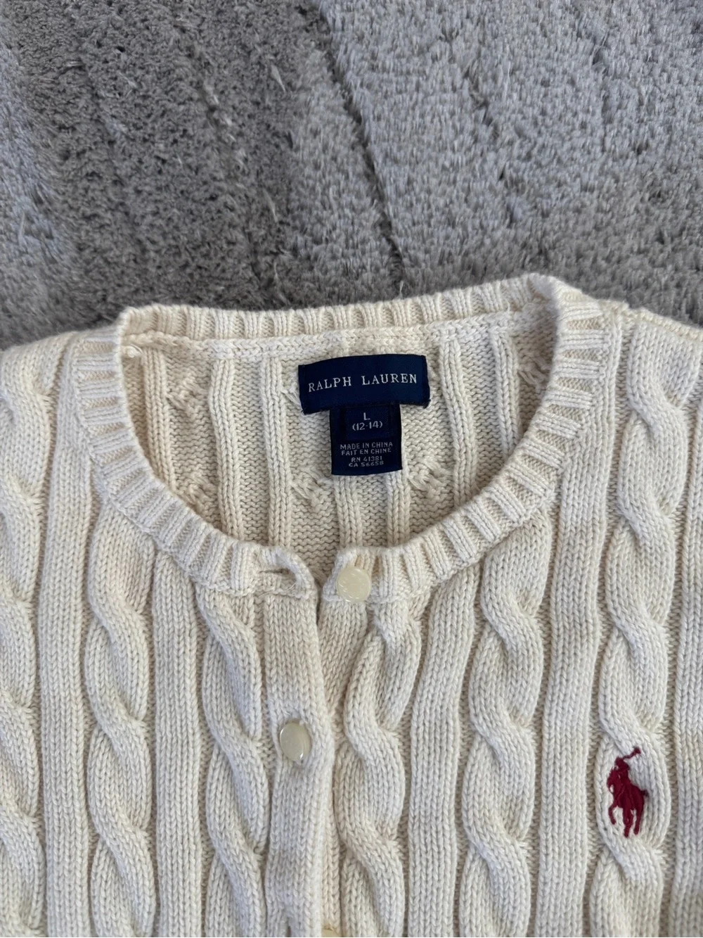 Ralph Lauren Cream Cotton Cable Knit Cardigan